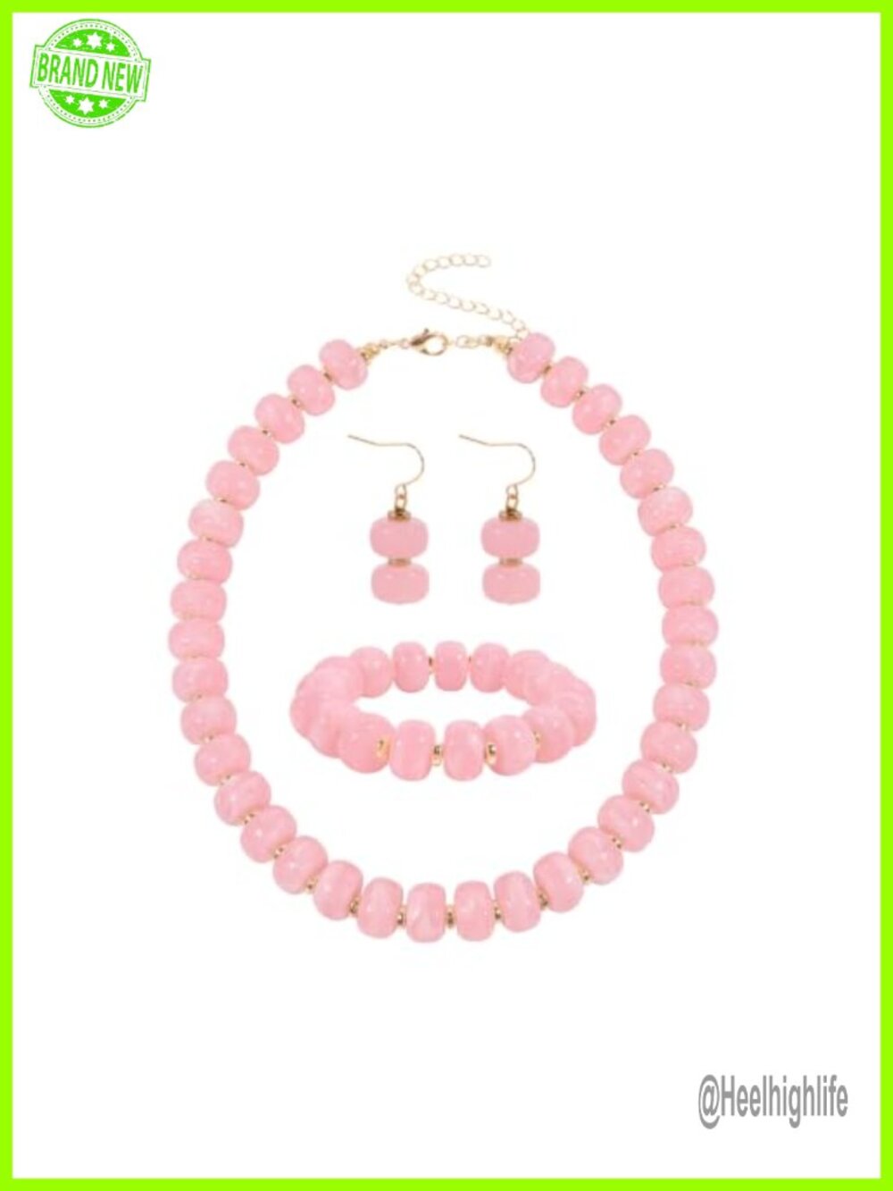 Acrylic Beaded Necklace Bracelet and Earrings Set Lobster Clasp Adjustable
